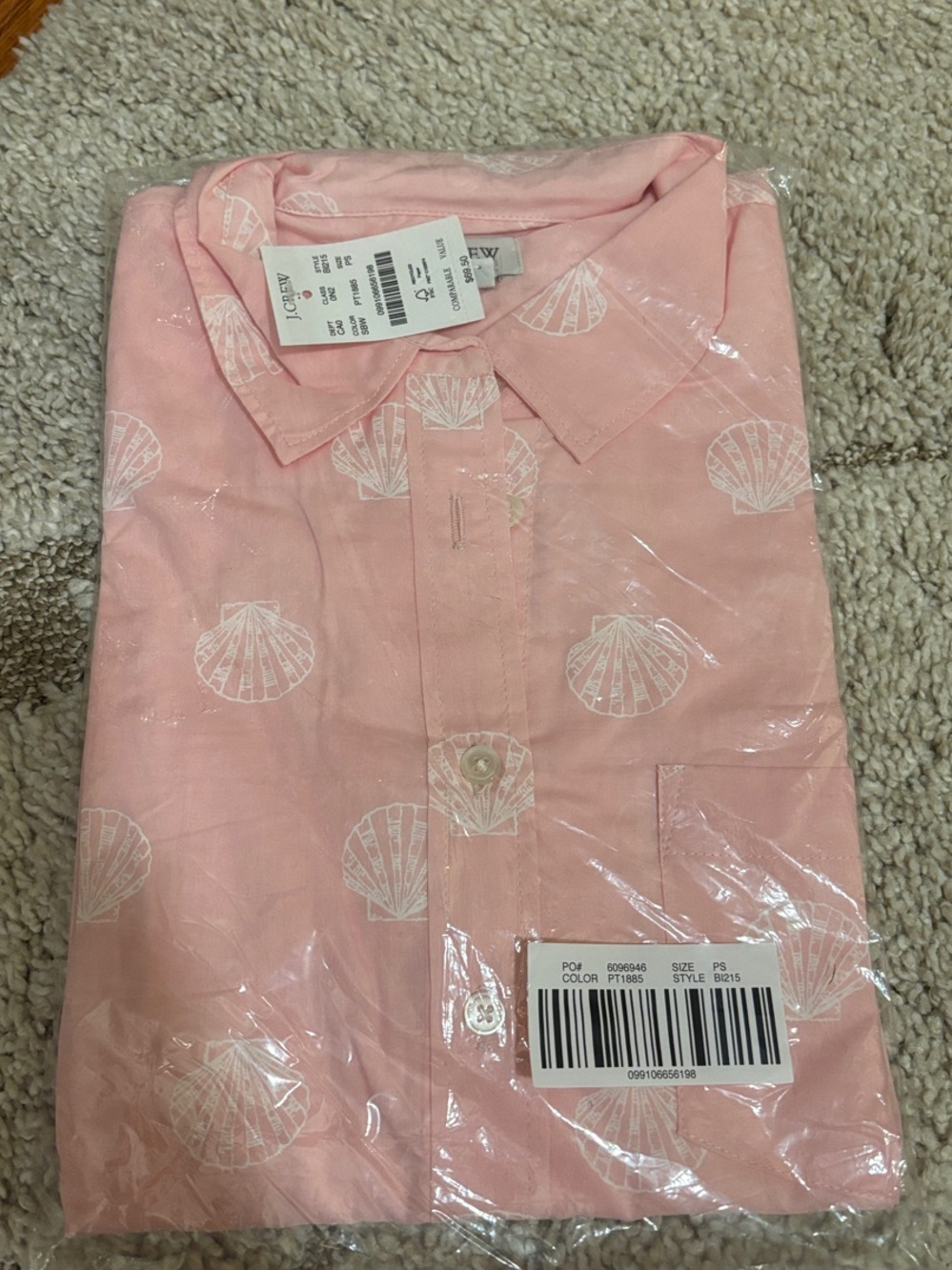 J. Crew Soft Pink Shell-Print Button-Down Shirt